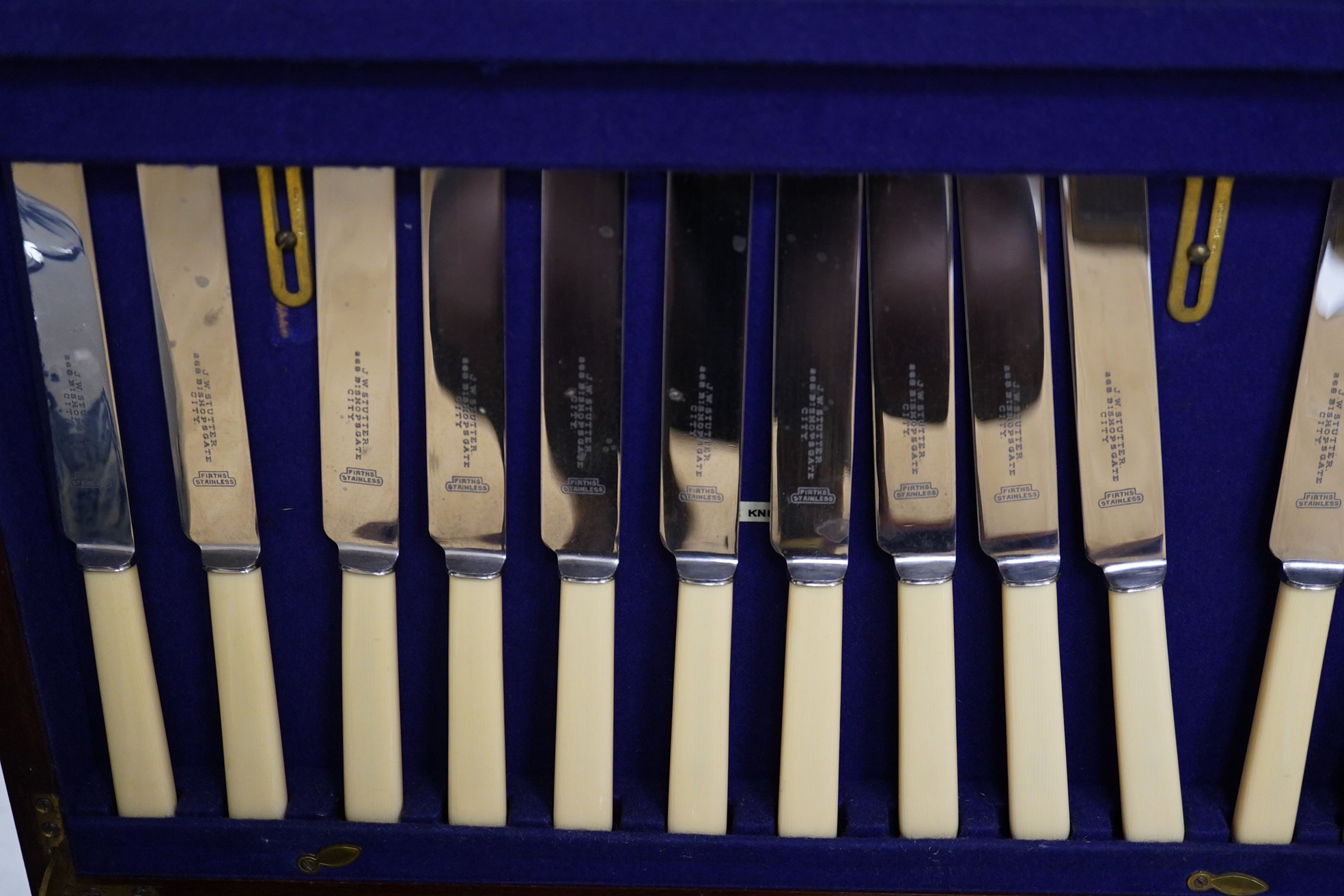 A mahogany extensive canteen of plated cutlery, 45cm x 36cm. Condition - fair